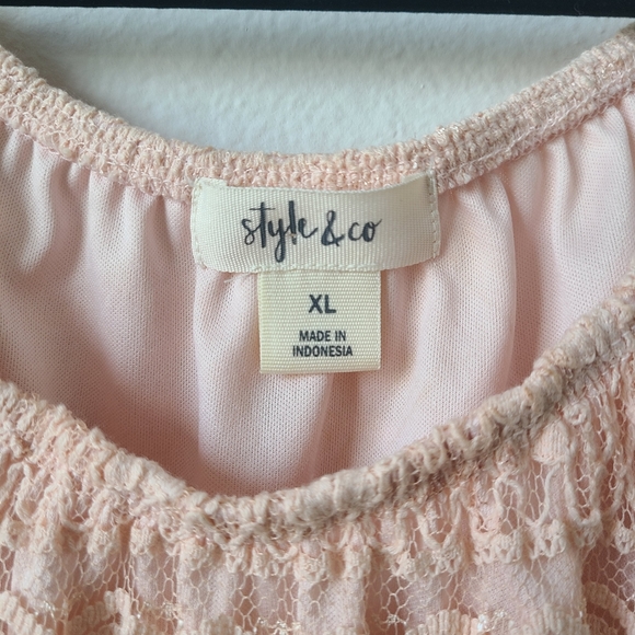 Style & Co Champagne Pink Long Sleeve Lace Top - Picture 5 of 11